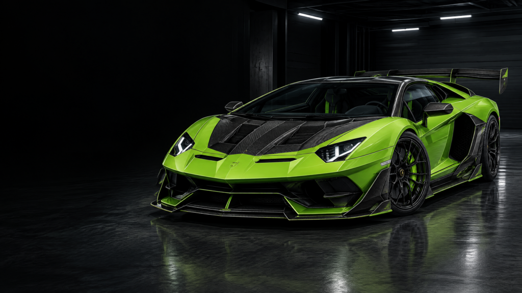 2021 Lamborghini Aventador SVJ: original illustrative editorial artwork, not a photograph of an individual vehicle.