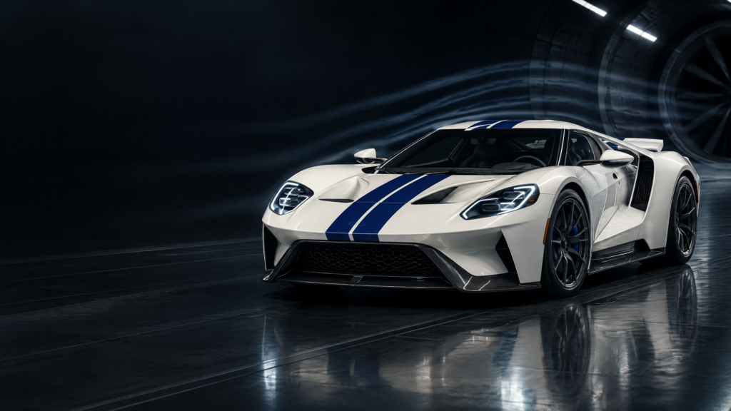 2022 Ford GT: original illustrative editorial artwork, not a photograph of an individual vehicle.
