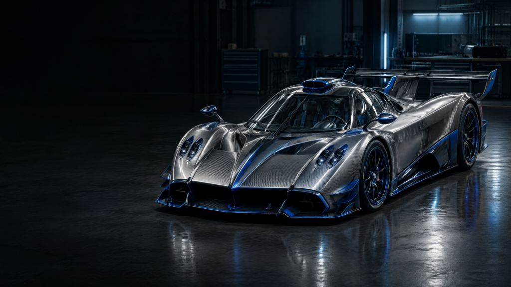2022 Pagani Huayra R: original illustrative editorial artwork, not a photograph of an individual vehicle.