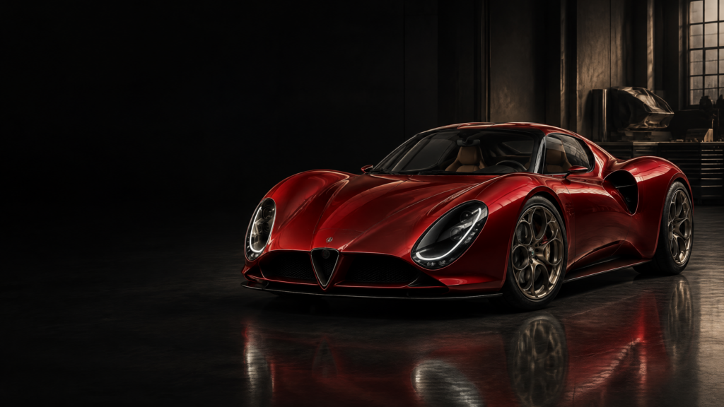 2024 Alfa Romeo 33 Stradale: original illustrative editorial artwork, not a photograph of an individual vehicle.