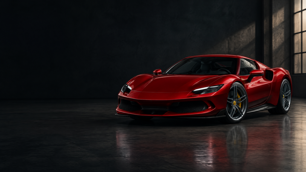 2024 Ferrari 296 GTB: original illustrative editorial artwork, not a photograph of an individual vehicle.