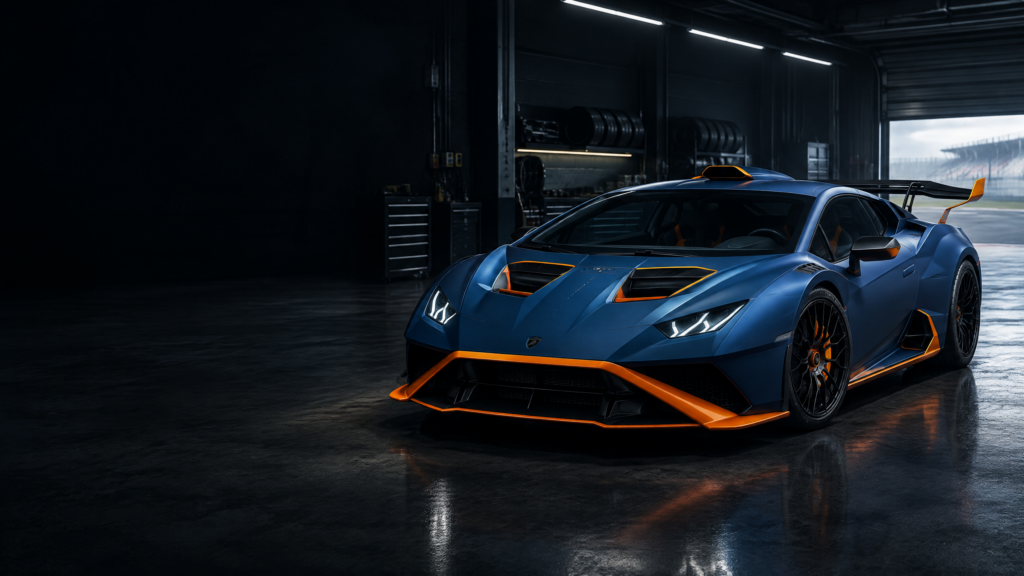 2024 Lamborghini Huracán STO: original illustrative editorial artwork, not a photograph of an individual vehicle.