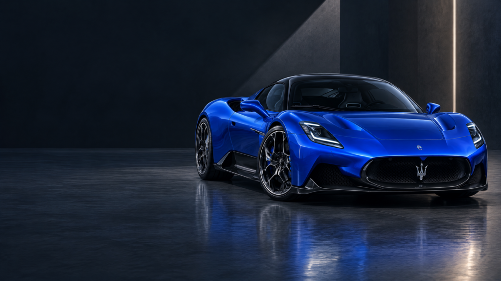 2024 Maserati MC20: original illustrative editorial artwork, not a photograph of an individual vehicle.